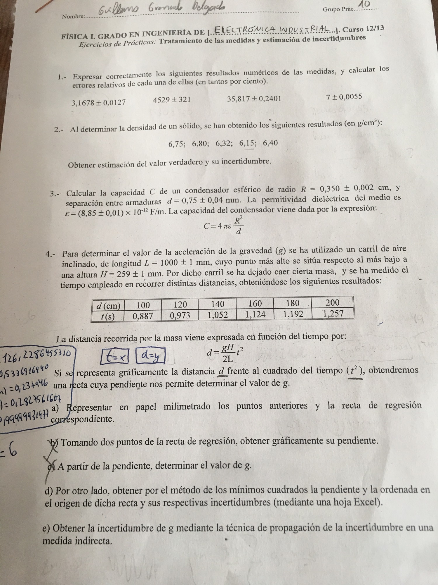 Tratamiento de las medidas y estimacion de incertidumbres